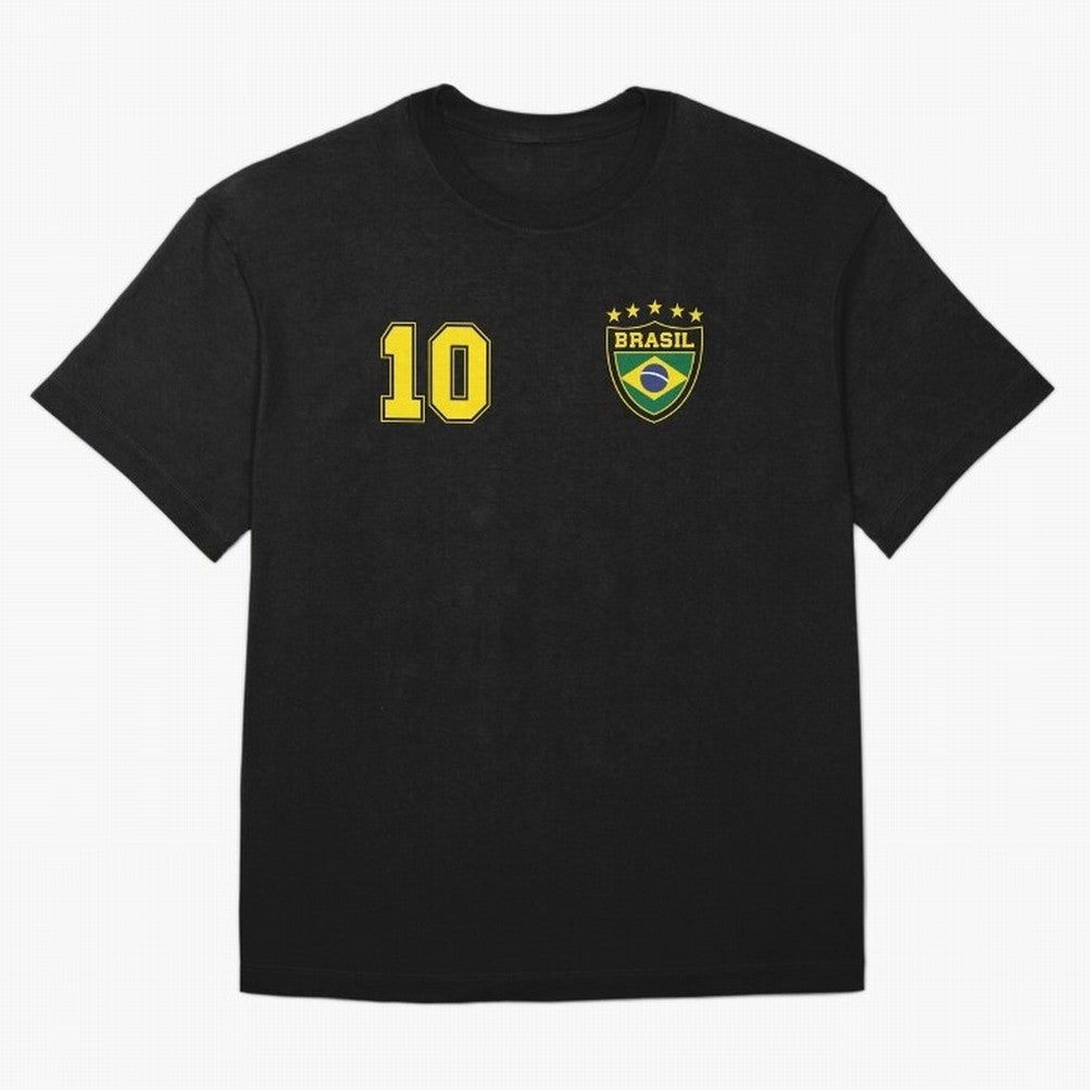 Classic Brasil Soccer No. 10 Brazil World Jersey Cup T Shirt Essential T-Shirt Turn Up for Global Football Passion for FIFA World Cup 2026, Highlighting Messi and Cristiano Ronaldo, Brazil, Portugal and Argentina, Football History, Final Match