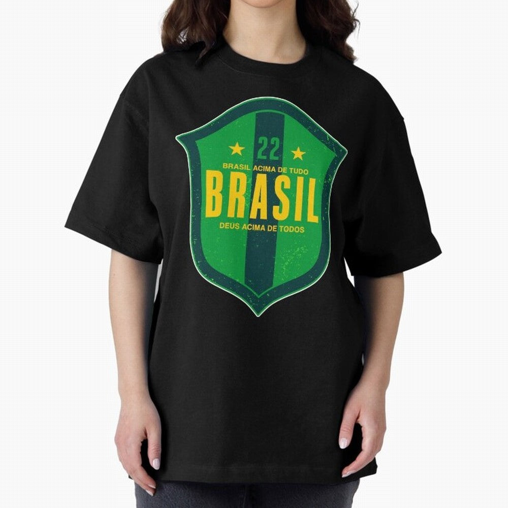 BRAS?O BRASIL 22 Oversized T-Shirt Support FIFA World Cup 2026 Group Stage Celebrating Messi and Cristiano Ronaldo, England and Germany Energy, Sports Nostalgia, International Competition, Famous Players and Unforgettable Victories; Perfect for