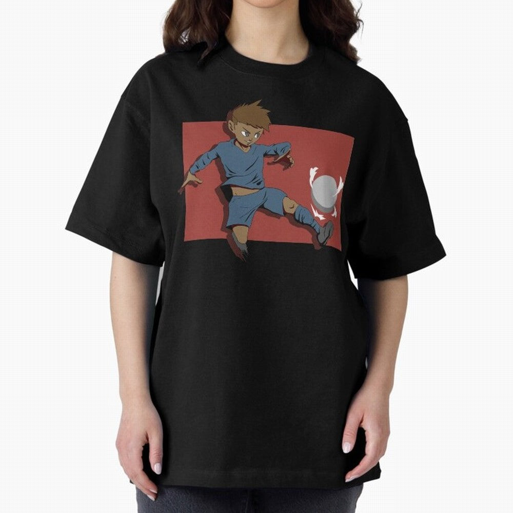 Footballer in action Oversized T-Shirt Carry National Pride through Global Football Passion for FIFA World Cup 2026, Centered on Messi, CR7 and Mbappe, Germany, Retro Football Energy, Iconic Rivalries, Trophy Chase Drama and Stadium Atmosphere;
