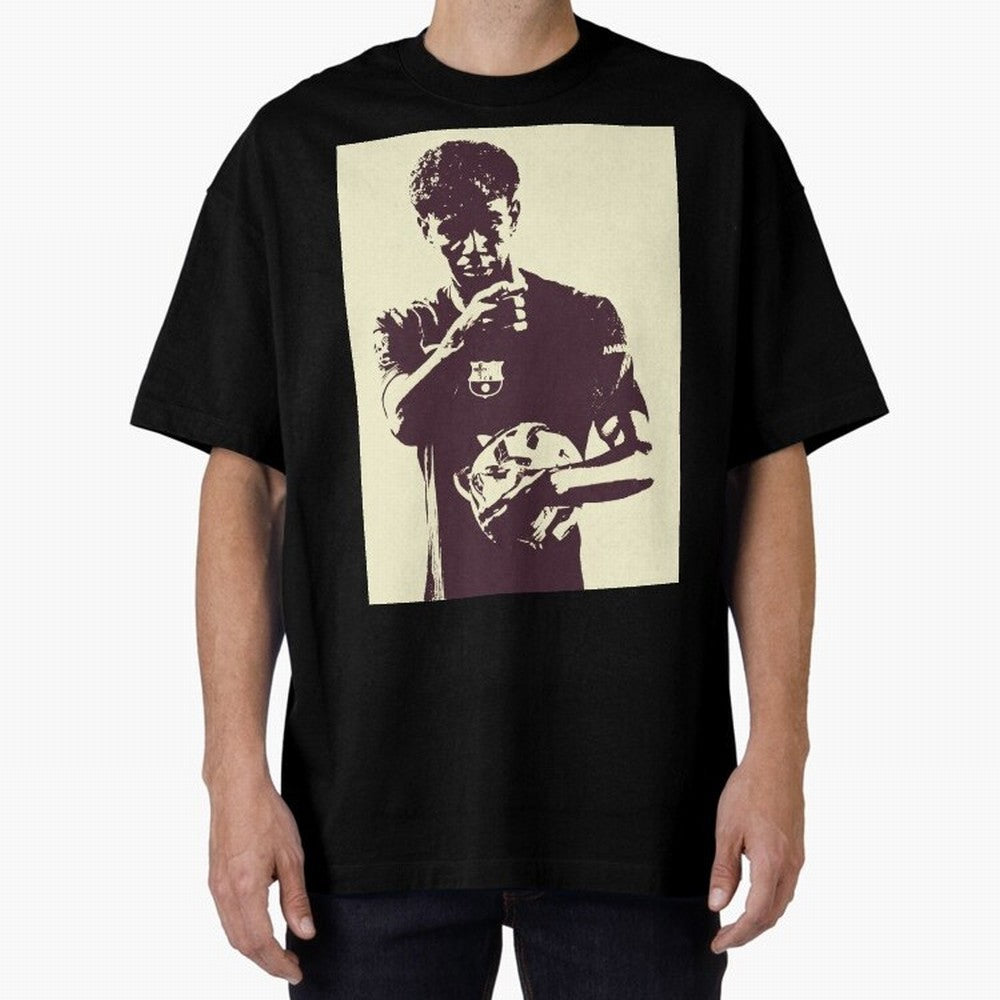 Lamine Yamal black and white Oversized T-Shirt Relive Global Football Passion for FIFA World Cup 2026, Capturing Cristiano Ronaldo, Spain and Netherlands, Retro Football Energy, Iconic Rivalries, Trophy Chase Drama and Stadium Atmosphere; Built for