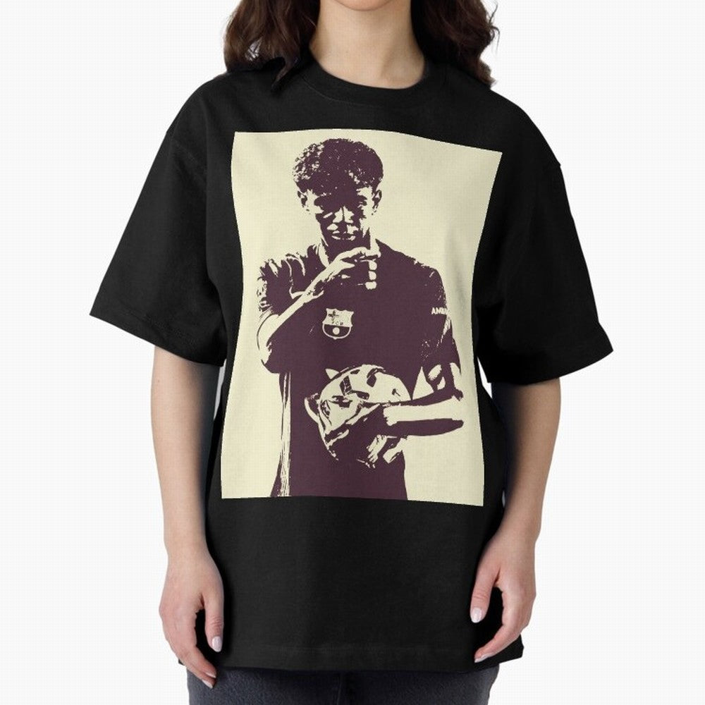Lamine Yamal black and white Oversized T-Shirt Relive Global Football Passion for FIFA World Cup 2026, Capturing Cristiano Ronaldo, Spain and Netherlands, Retro Football Energy, Iconic Rivalries, Trophy Chase Drama and Stadium Atmosphere; Built for