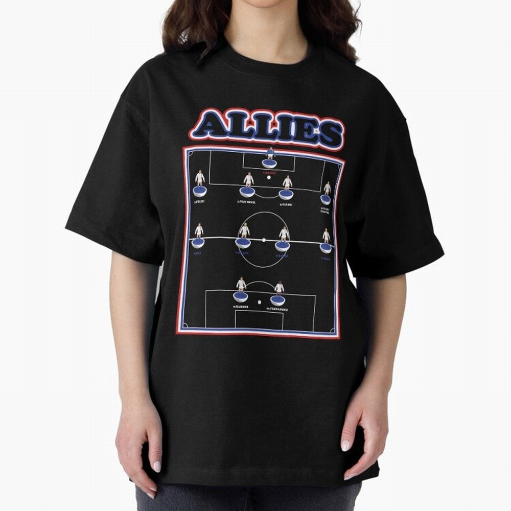 The Allies Team Line Up Oversized T-Shirt Show Support during FIFA World Cup 2026 Centered on Cristiano Ronaldo, France Energy, Championship Spirit, Famous Goals, Roaring Crowds and International Football Unity; Ideal for Passionate Fans Who Love