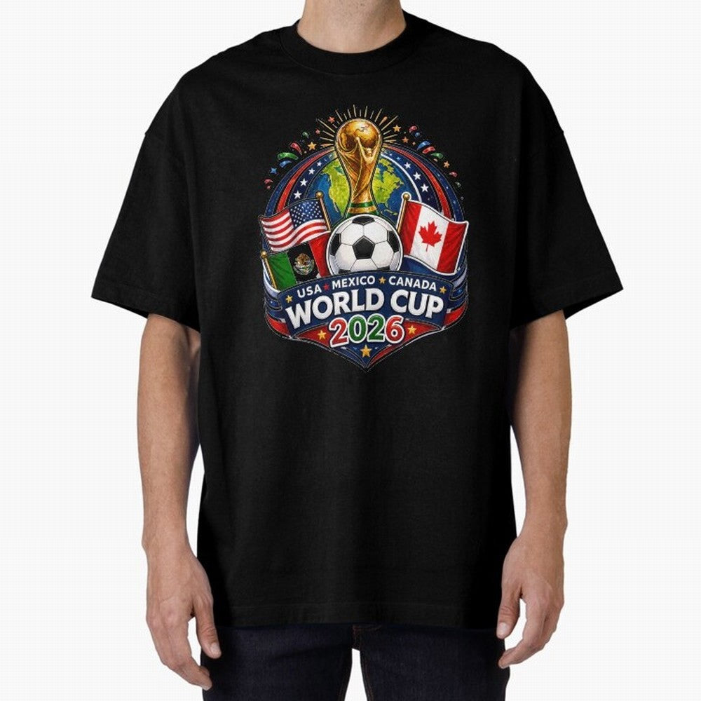 World Cup 2026 Sticker ¨C USA Mexico Canada Football Trophy Design Classic T-Shirt Cheer through Every Moment of Global Football Passion for FIFA World Cup 2026 Group Stage, Centered on Messi and Cristiano Ronaldo, Spain and Netherlands, Global