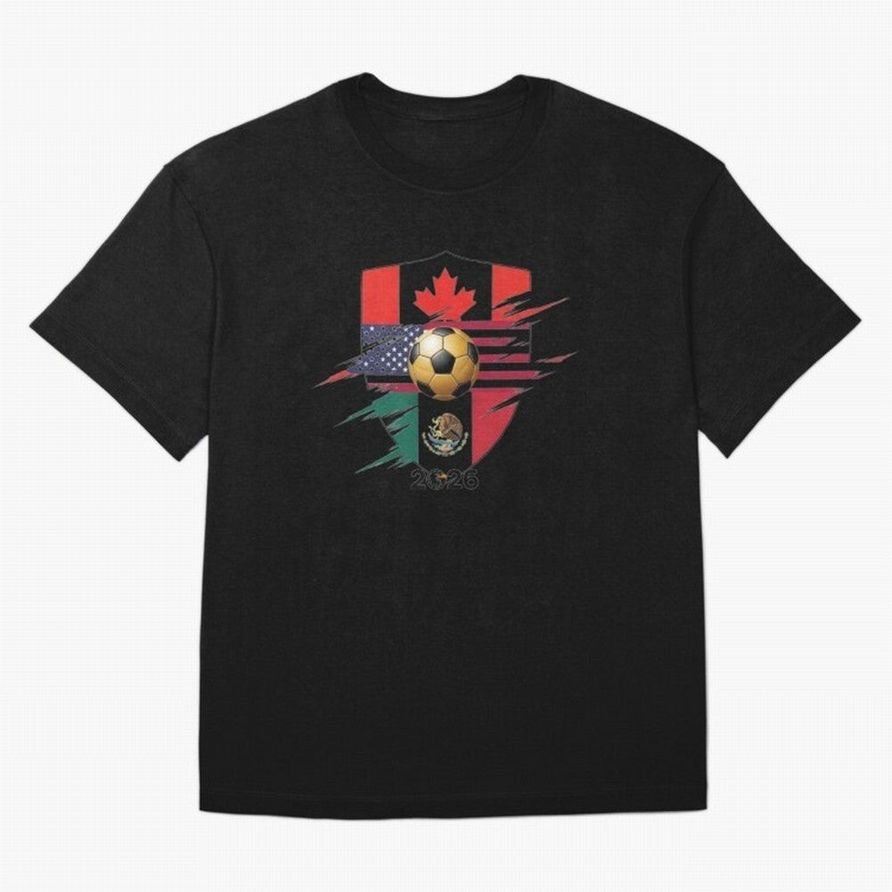 Golden Soccer Ball 2026 Host Nations Emblem Classic T-Shirt Carry the Colors and Pride of FIFA World Cup 2026 for Fans of Messi, CR7 and Mbappe and England and Germany, Bringing Game Day Rituals, Football Legends, Country Pride and the Road to the