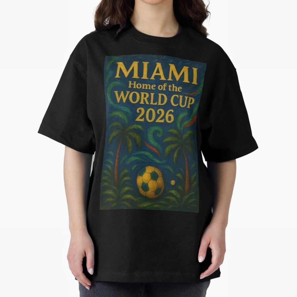 Miami Home of the World Cup 2026 Soccer Fan Poster ¡ª Tropical Art Print Classic T-Shirt Fuel Your Fan Pride for FIFA World Cup 2026 USA Canada Mexico Spirit, Highlighting Portugal, Spain and Germany, Messi, Neymar and Mbappe, Global Supporter
