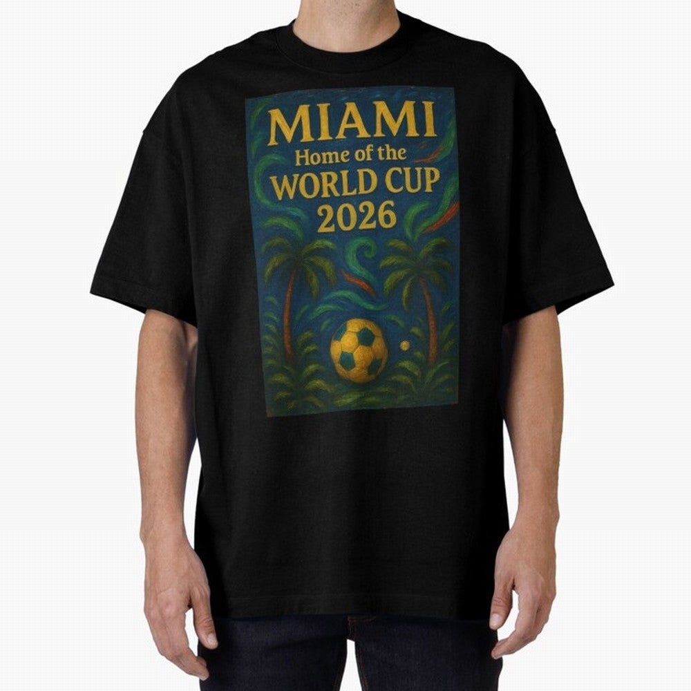 Miami Home of the World Cup 2026 Soccer Fan Poster ¡ª Tropical Art Print Classic T-Shirt Fuel Your Fan Pride for FIFA World Cup 2026 USA Canada Mexico Spirit, Highlighting Portugal, Spain and Germany, Messi, Neymar and Mbappe, Global Supporter