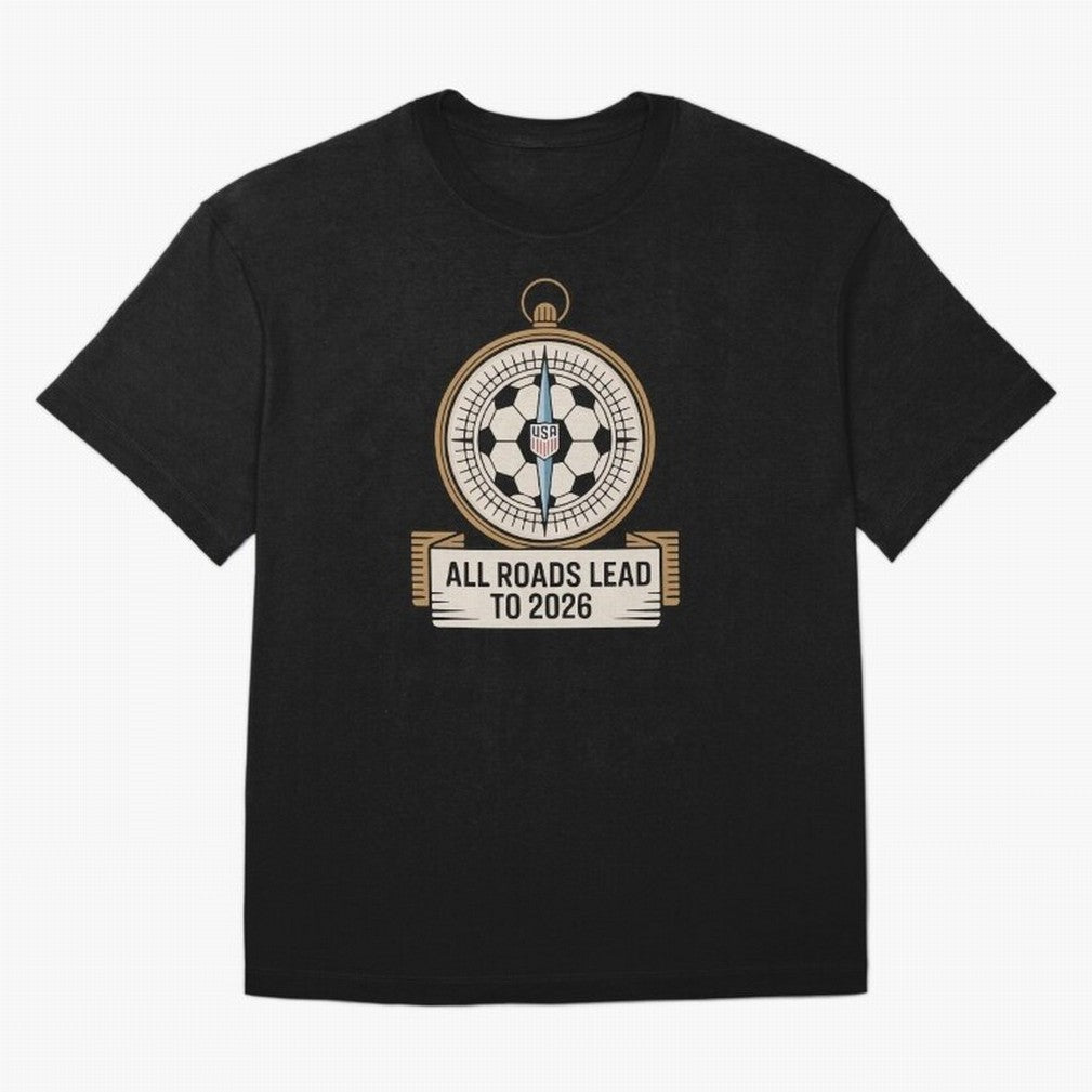 All Roads Lead to 2026 USA Soccer Compass World Cup Classic T-Shirt Cheer for Global Football Passion for FIFA World Cup 2026, Capturing CR7 and Messi, England and Germany, Fan Favorite Moments, National Team Passion, Big Match Drama and Soccer