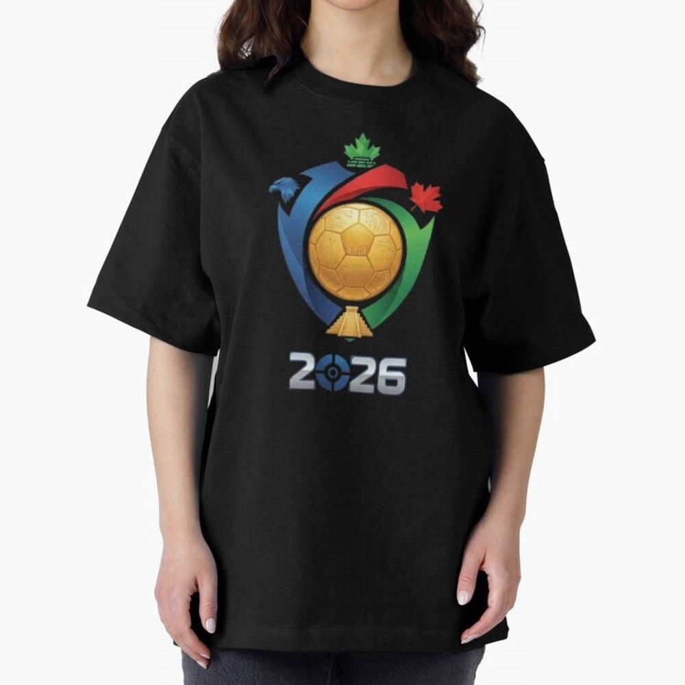 Golden Soccer Ball 2026 Host Nations Emblem Classic T-Shirt Stand Out with Spirit from FIFA World Cup 2026 Group Stage Filled with Mbappe and Neymar, Brazil Energy, Game Day Rituals, Football Legends, Country Pride and the Road to the Final; Built