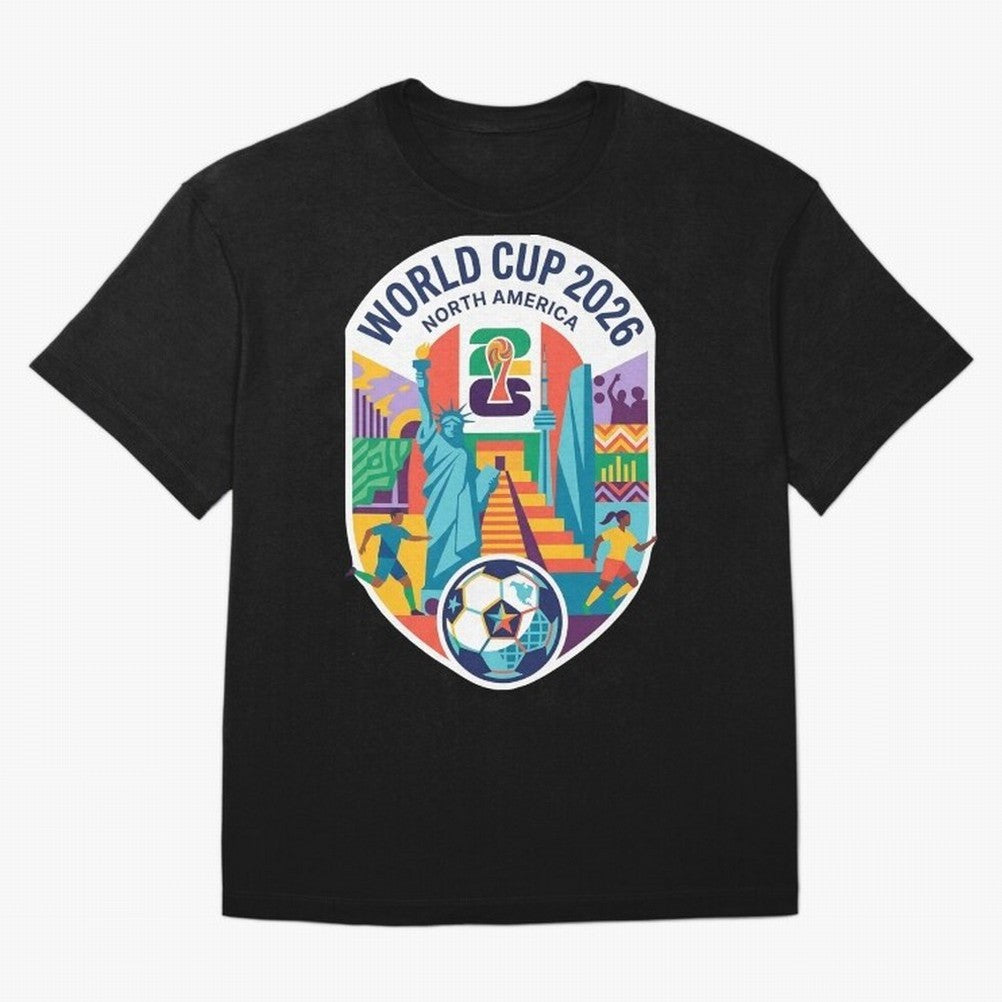 World Cup 2026 North America Soccer Tournament Colorful Emblem Classic T-Shirt Support Your Favorite Stars during Global Football Passion for FIFA World Cup 2026 USA Canada Mexico, Driven by Messi, Neymar and Mbappe, Brazil, Match Day Excitement,