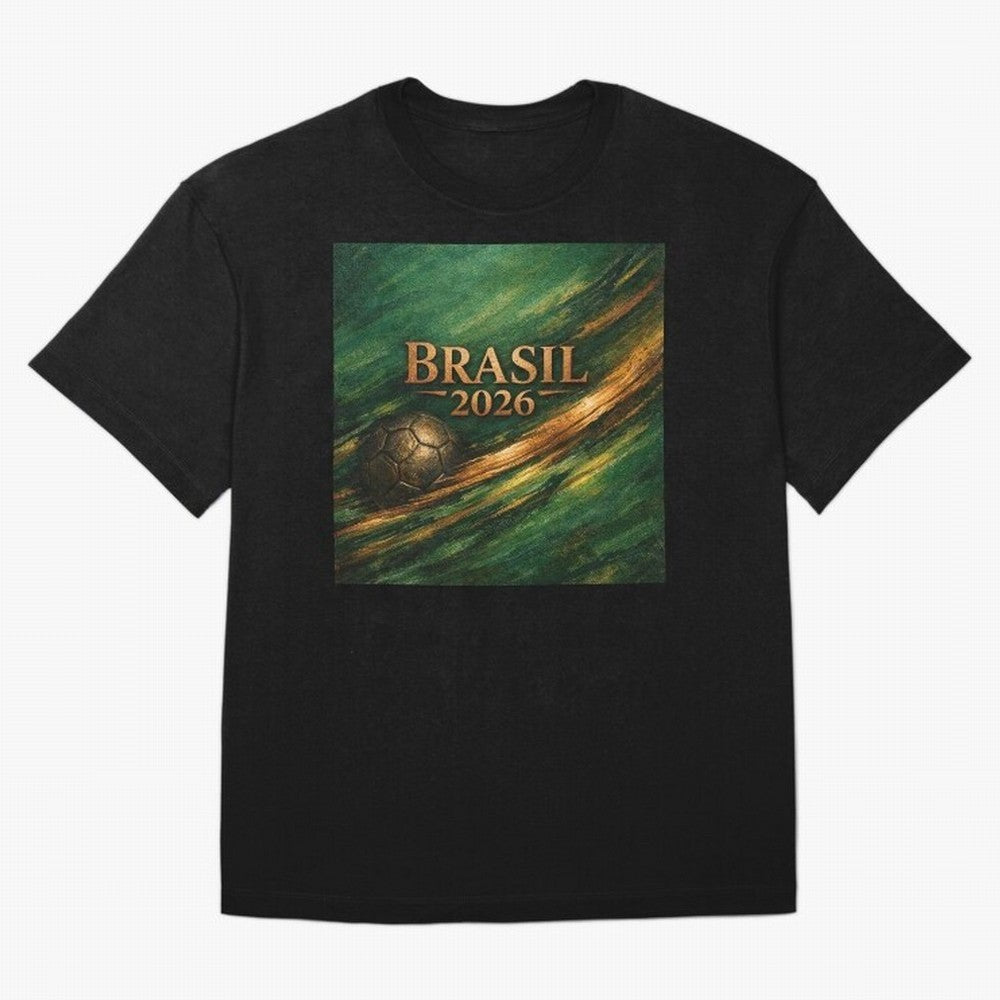 Brasil 2026 Soccer Theme Gold - Elegance Classic T-Shirt Feel Global Football Passion for FIFA World Cup 2026, Featuring CR7, France and Portugal, Stadium Chants, National Pride, Trophy Dreams and Unforgettable Football Memories; Perfect for Fans,