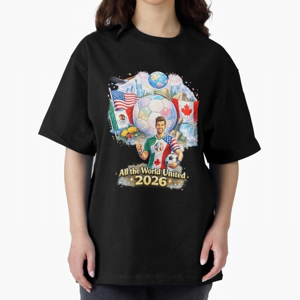 All The World United 2026 Football Classic T-Shirt Support the Legends of the FIFA World Cup 2026 USA Canada Mexico Journey through Mbappe Highlights, France and Portugal Pride, Vintage Soccer Flavor, Modern Football Stars, National Flags and Final