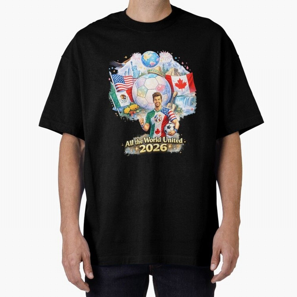 All The World United 2026 Football Classic T-Shirt Support the Legends of the FIFA World Cup 2026 USA Canada Mexico Journey through Mbappe Highlights, France and Portugal Pride, Vintage Soccer Flavor, Modern Football Stars, National Flags and Final