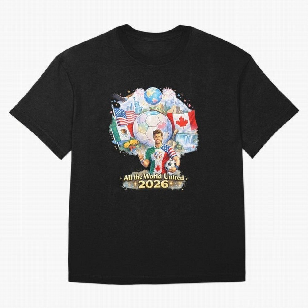 All The World United 2026 Football Classic T-Shirt Support the Legends of the FIFA World Cup 2026 USA Canada Mexico Journey through Mbappe Highlights, France and Portugal Pride, Vintage Soccer Flavor, Modern Football Stars, National Flags and Final
