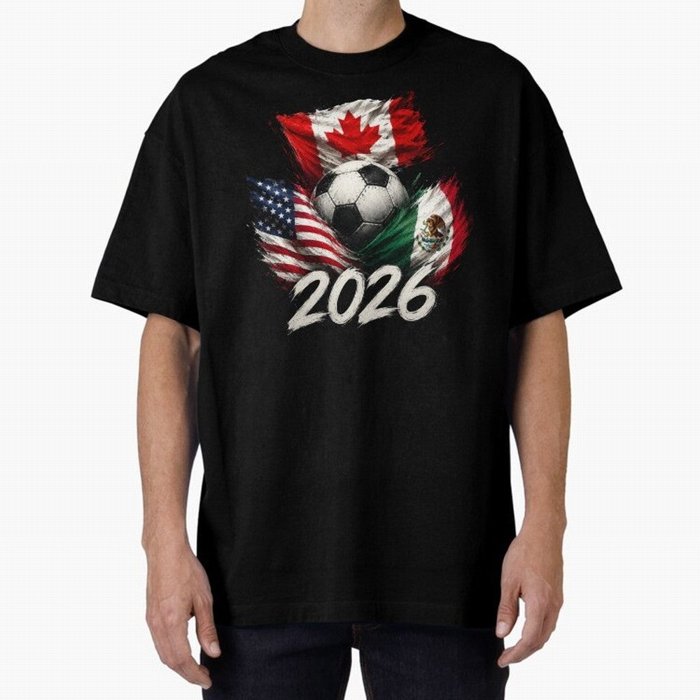 Soccer 2026 USA Canada Mexico ¨C World Football Flags Design Classic T-Shirt Carry National Pride through FIFA World Cup 2026 USA Canada Mexico Spirit, Capturing Brazil, CR7, Championship Spirit, Famous Goals, Roaring Crowds and International