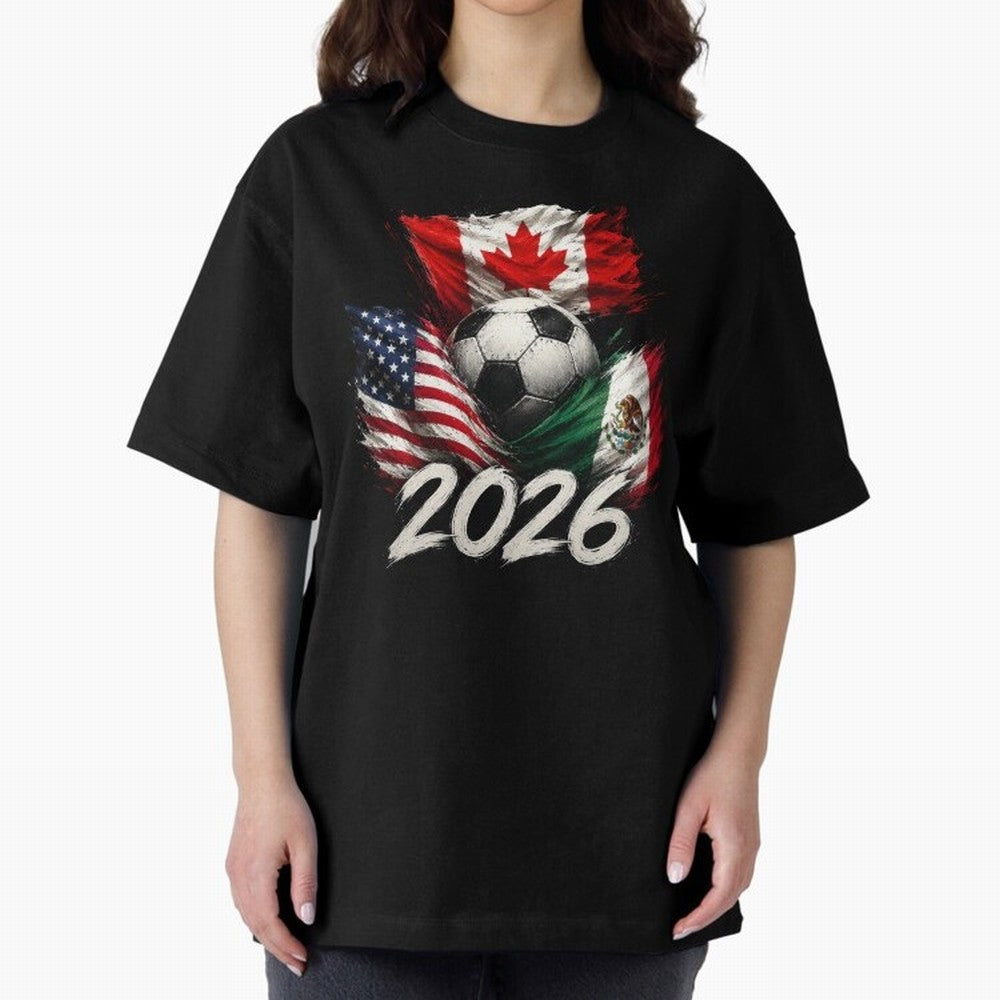 Soccer 2026 USA Canada Mexico ¨C World Football Flags Design Classic T-Shirt Carry National Pride through FIFA World Cup 2026 USA Canada Mexico Spirit, Capturing Brazil, CR7, Championship Spirit, Famous Goals, Roaring Crowds and International