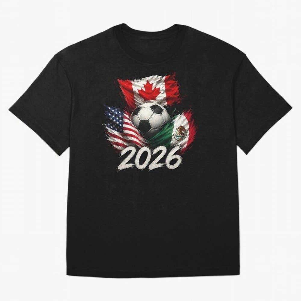 Soccer 2026 USA Canada Mexico ¨C World Football Flags Design Classic T-Shirt Carry National Pride through FIFA World Cup 2026 USA Canada Mexico Spirit, Capturing Brazil, CR7, Championship Spirit, Famous Goals, Roaring Crowds and International