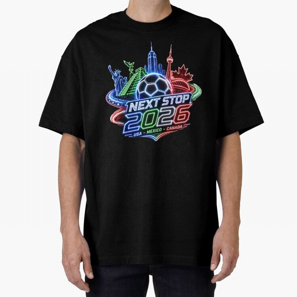 Next Stop 2026 USA Mexico Canada Neon Soccer Emblem Classic T-Shirt Carry the Dream of the FIFA World Cup 2026 Group Stage Journey through Cristiano Ronaldo Highlights, England and Germany Pride, Classic Soccer Heritage, Championship Pressure, Fan