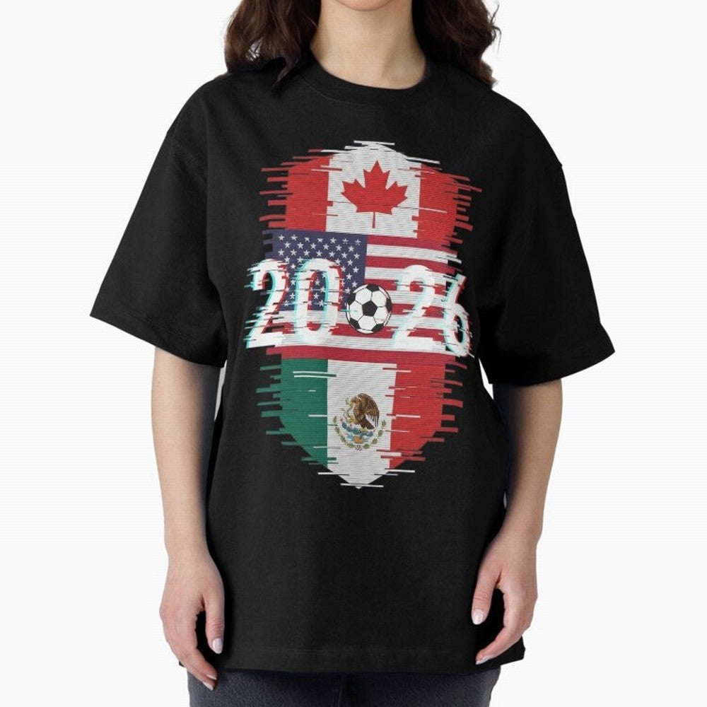 Glitched United 2026 - North America Emblem Classic T-Shirt Join Supporters Worldwide for FIFA World Cup 2026 Group Stage Spirit, Centered on Spain, Messi, CR7 and Mbappe, Football History, Final Match Energy, Crowd Noise and Once in a Lifetime