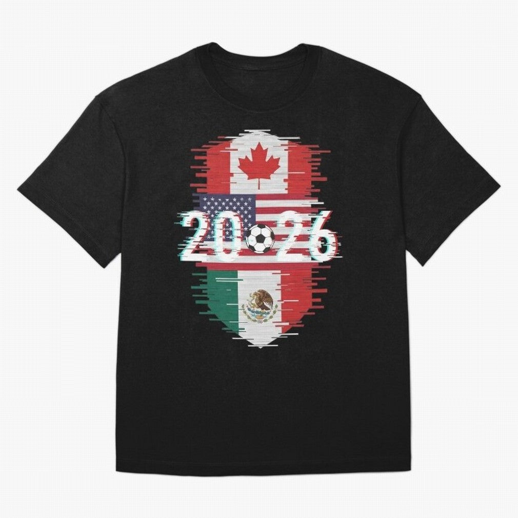 Glitched United 2026 - North America Emblem Classic T-Shirt Join Supporters Worldwide for FIFA World Cup 2026 Group Stage Spirit, Centered on Spain, Messi, CR7 and Mbappe, Football History, Final Match Energy, Crowd Noise and Once in a Lifetime