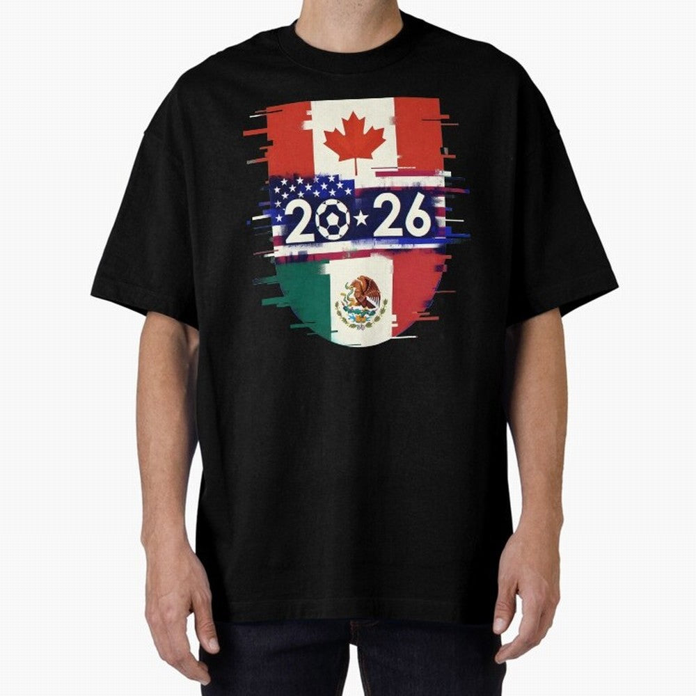 Glitched United 2026 - North America Emblem Cup Classic T-Shirt Celebrate Classic Football Spirit in FIFA World Cup 2026 Centered on Messi, Neymar and Mbappe, Argentina, France and Brazil Energy, Sports Nostalgia, International Competition, Famous