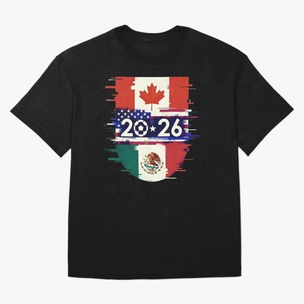 Glitched United 2026 - North America Emblem Cup Classic T-Shirt Celebrate Classic Football Spirit in FIFA World Cup 2026 Centered on Messi, Neymar and Mbappe, Argentina, France and Brazil Energy, Sports Nostalgia, International Competition, Famous