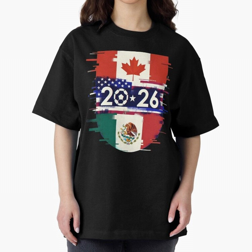 Glitched United 2026 - North America Emblem Cup Classic T-Shirt Celebrate Classic Football Spirit in FIFA World Cup 2026 Centered on Messi, Neymar and Mbappe, Argentina, France and Brazil Energy, Sports Nostalgia, International Competition, Famous