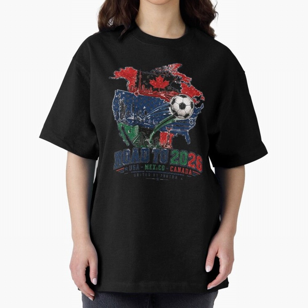 Road to 2026 USA Mexico Canada Soccer Badge Classic T-Shirt Follow the Final Road of the FIFA World Cup 2026 Journey through Mbappe Highlights, Portugal, Spain and Germany Pride, Championship Spirit, Famous Goals, Roaring Crowds and International