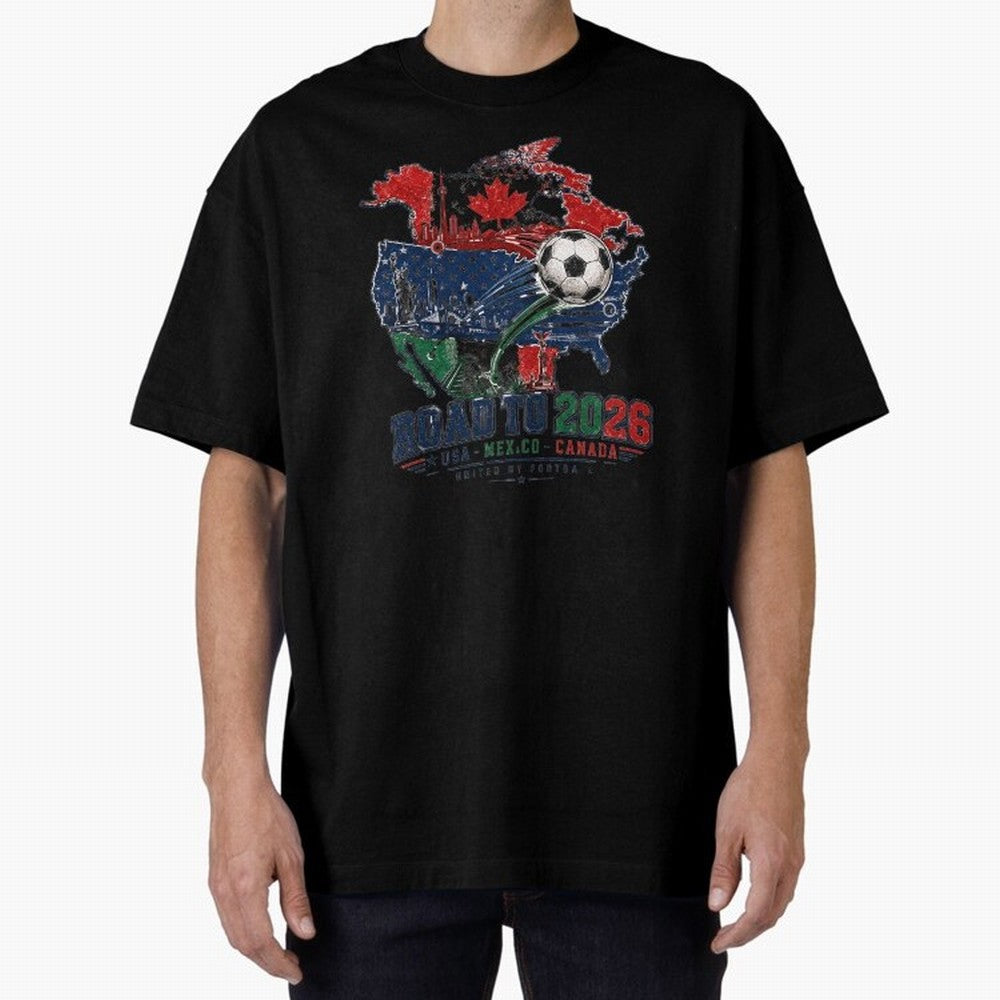 Road to 2026 USA Mexico Canada Soccer Badge Classic T-Shirt Follow the Final Road of the FIFA World Cup 2026 Journey through Mbappe Highlights, Portugal, Spain and Germany Pride, Championship Spirit, Famous Goals, Roaring Crowds and International