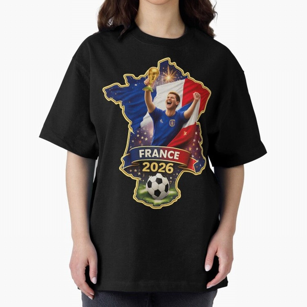 France Map Silhouette 2026 Football Victory Graphic Classic T-Shirt Support the Legends of Global Football Passion for FIFA World Cup 2026 USA Canada Mexico, Inspired by Messi and Cristiano Ronaldo, Brazil, Stadium Chants, National Pride, Trophy