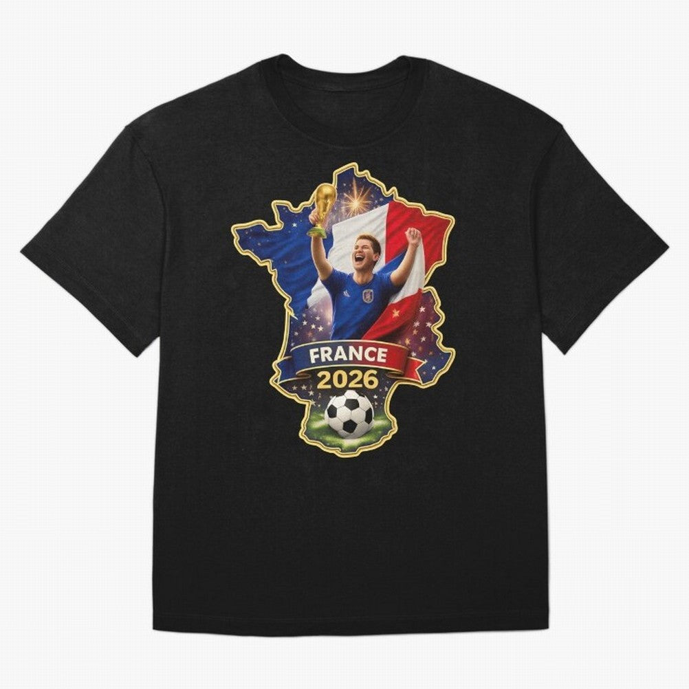 France Map Silhouette 2026 Football Victory Graphic Classic T-Shirt Support the Legends of Global Football Passion for FIFA World Cup 2026 USA Canada Mexico, Inspired by Messi and Cristiano Ronaldo, Brazil, Stadium Chants, National Pride, Trophy