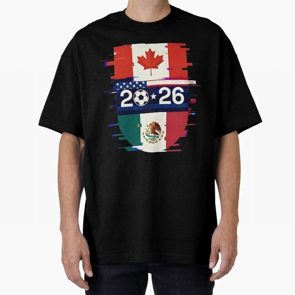 Glitched United 2026 - North America Emblem Cup Classic T-Shirt Relive Match Day Hype around FIFA World Cup 2026 USA Canada Mexico, Mbappe and Neymar, Spain, Goal Celebration Energy, Supporter Heritage, Football Icons and Worldwide Tournament Joy;