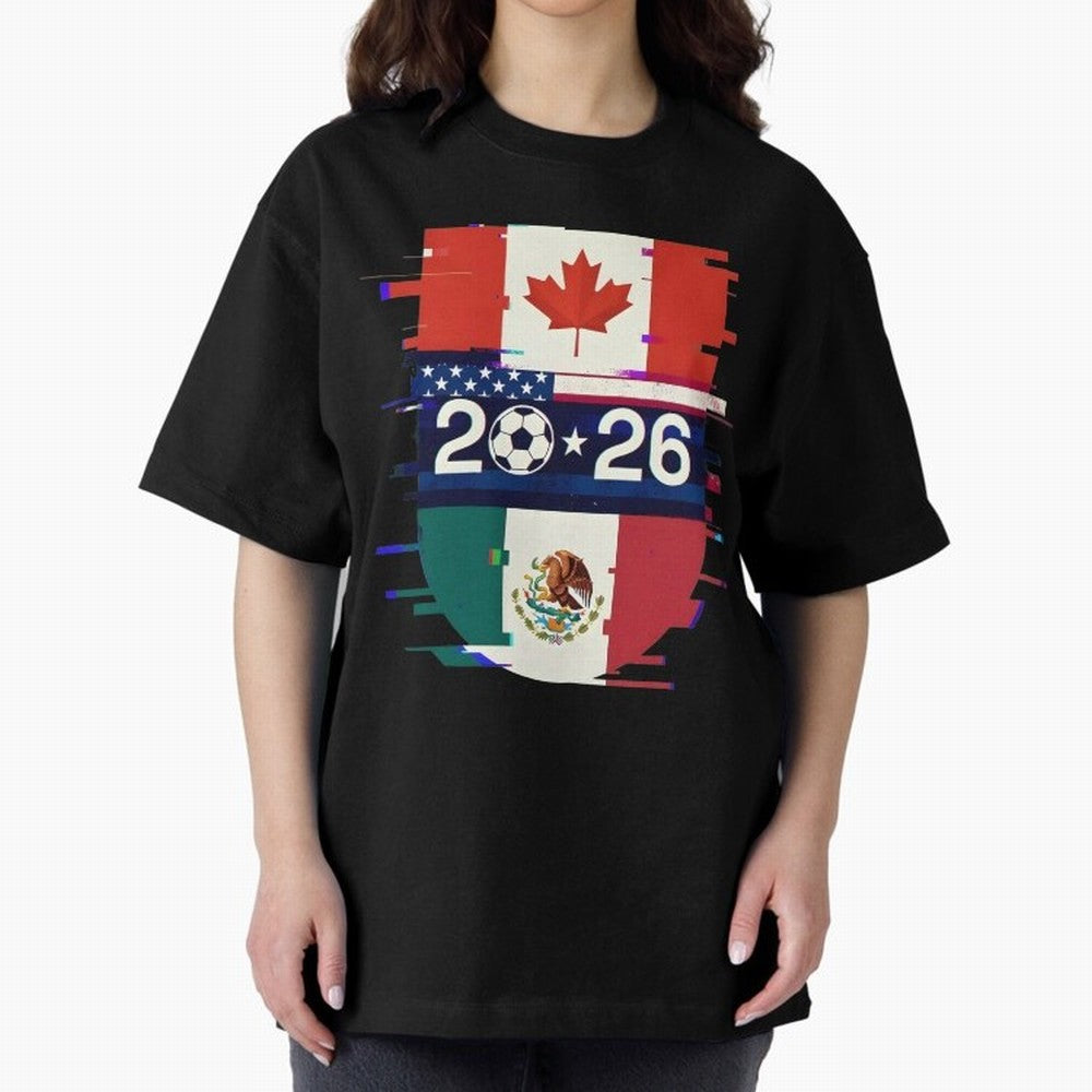 Glitched United 2026 - North America Emblem Cup Classic T-Shirt Relive Match Day Hype around FIFA World Cup 2026 USA Canada Mexico, Mbappe and Neymar, Spain, Goal Celebration Energy, Supporter Heritage, Football Icons and Worldwide Tournament Joy;