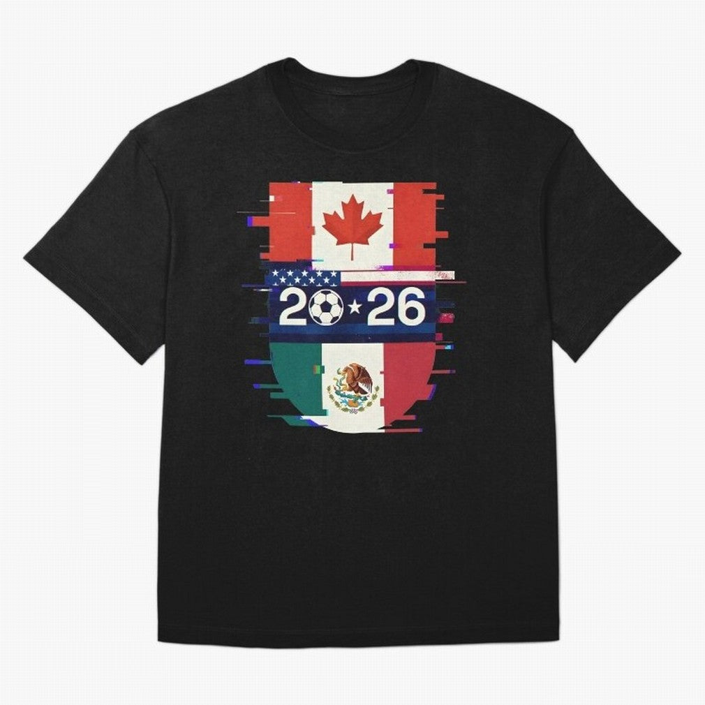 Glitched United 2026 - North America Emblem Cup Classic T-Shirt Relive Match Day Hype around FIFA World Cup 2026 USA Canada Mexico, Mbappe and Neymar, Spain, Goal Celebration Energy, Supporter Heritage, Football Icons and Worldwide Tournament Joy;