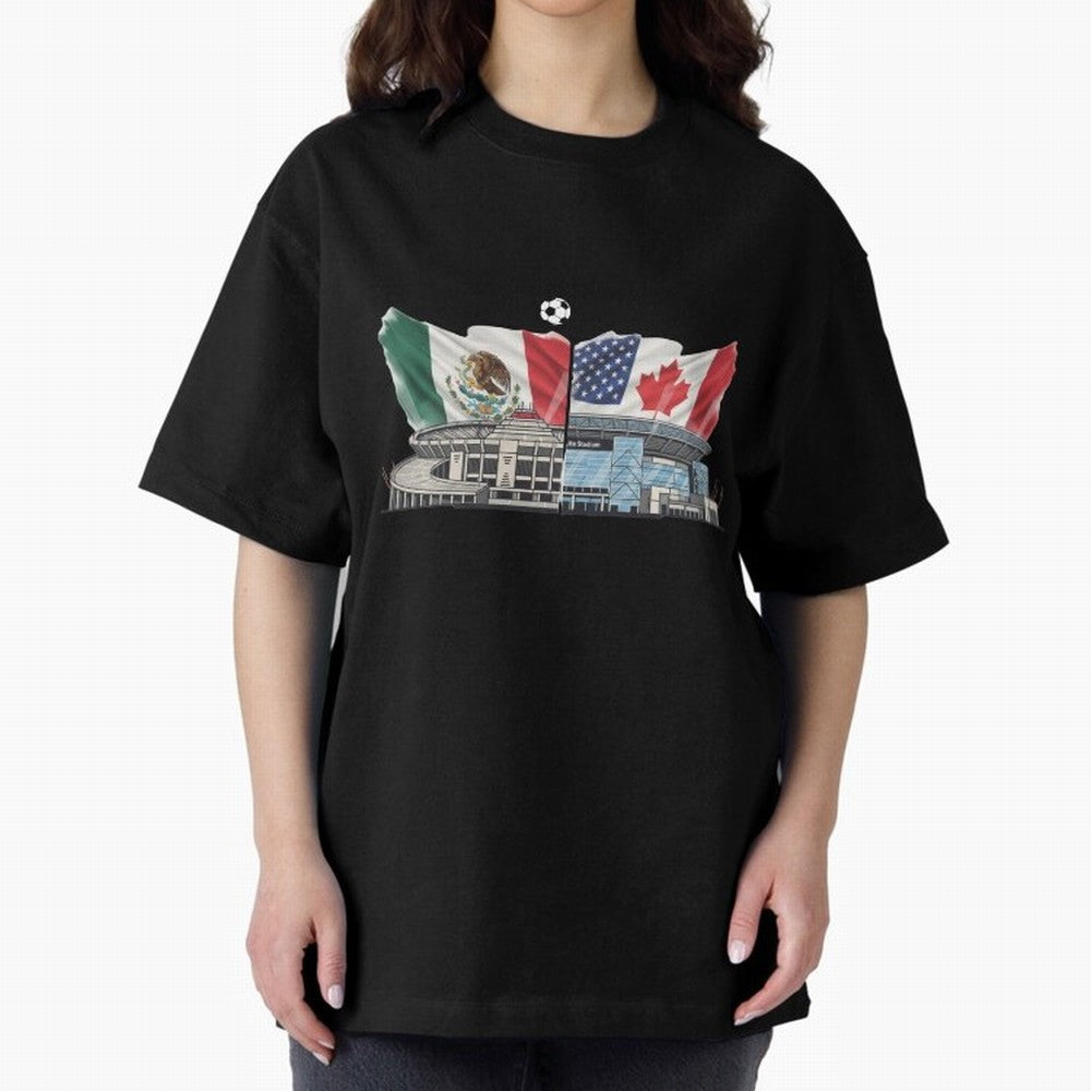 2026 World Cup Opening & Final ¨C Azteca Stadium Mexico & MetLife Stadium USA ¨C Football Design with Mexican, Canadian & US Flags Classic T-Shirt Celebrate the Magic of Match Day Hype around FIFA World Cup 2026, Messi and Cristiano Ronaldo,