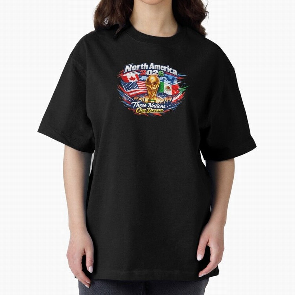 2026 Football Fan Design - North America - Three Nations One Dream Classic T-Shirt Celebrate Fan Culture around Match Day Hype around FIFA World Cup 2026 Group Stage, Messi, Neymar and Mbappe, Spain, Worldwide Fan Energy, Dramatic Goals, Stadium