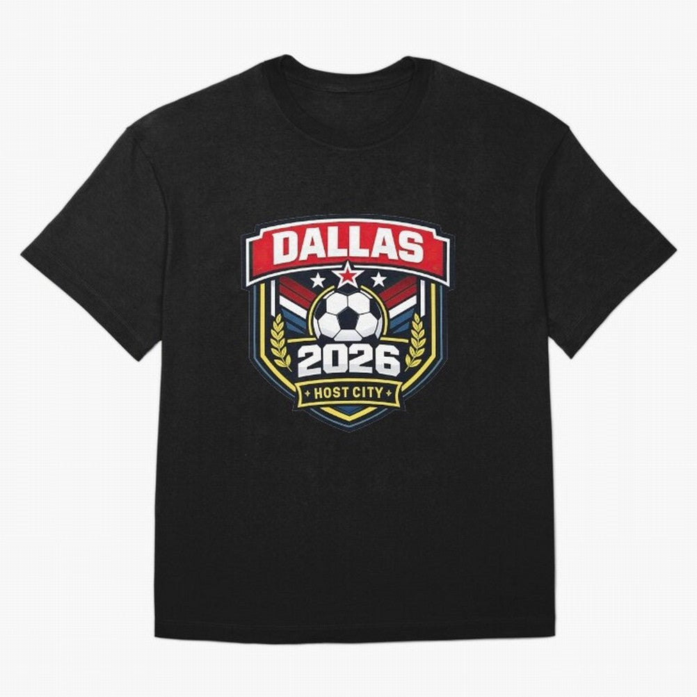 Dallas 2026 Host City Emblem with Laurel Classic T-Shirt Celebrate the Stars of the FIFA World Cup 2026 Group Stage Journey through Haaland Highlights, Argentina and Brazil Pride, Stadium Chants, National Pride, Trophy Dreams and Unforgettable