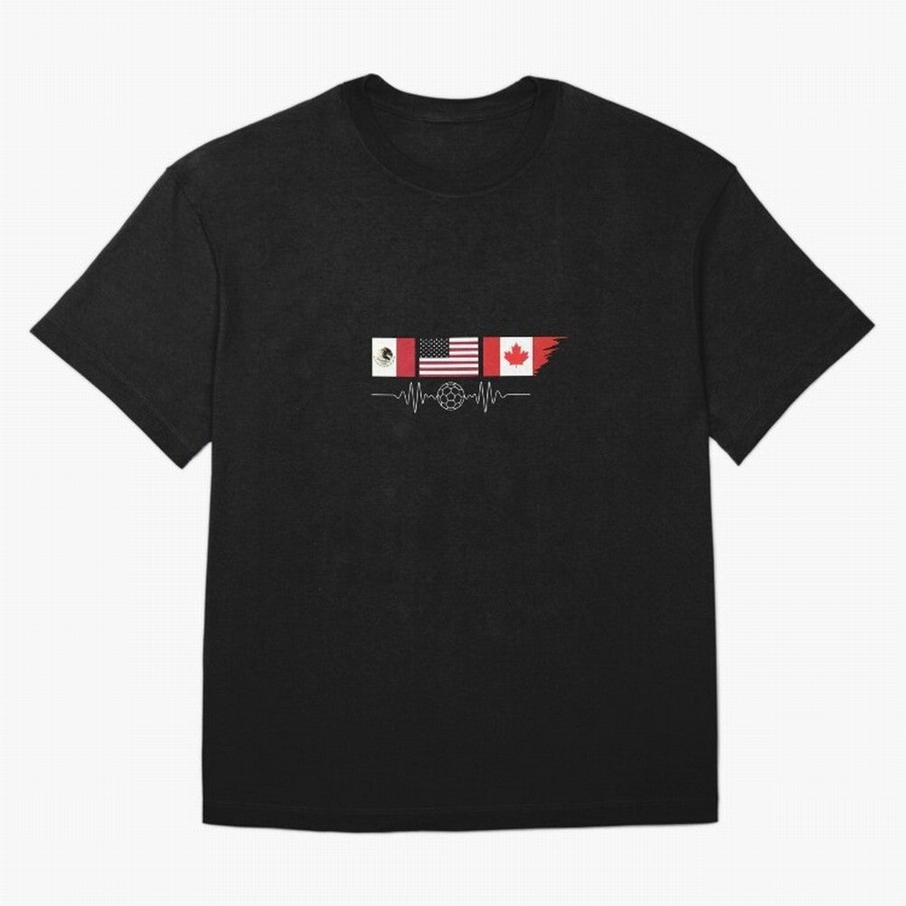 North America Soccer Heartbeat Flags 2026 Cup T-Shirt_82794888 Classic T-Shirt Build FIFA World Cup 2026 USA Canada Mexico for Fans of Mbappe and Neymar and Portugal, Spain and Germany, Bringing Soccer Culture, Superstar Moments, National Team