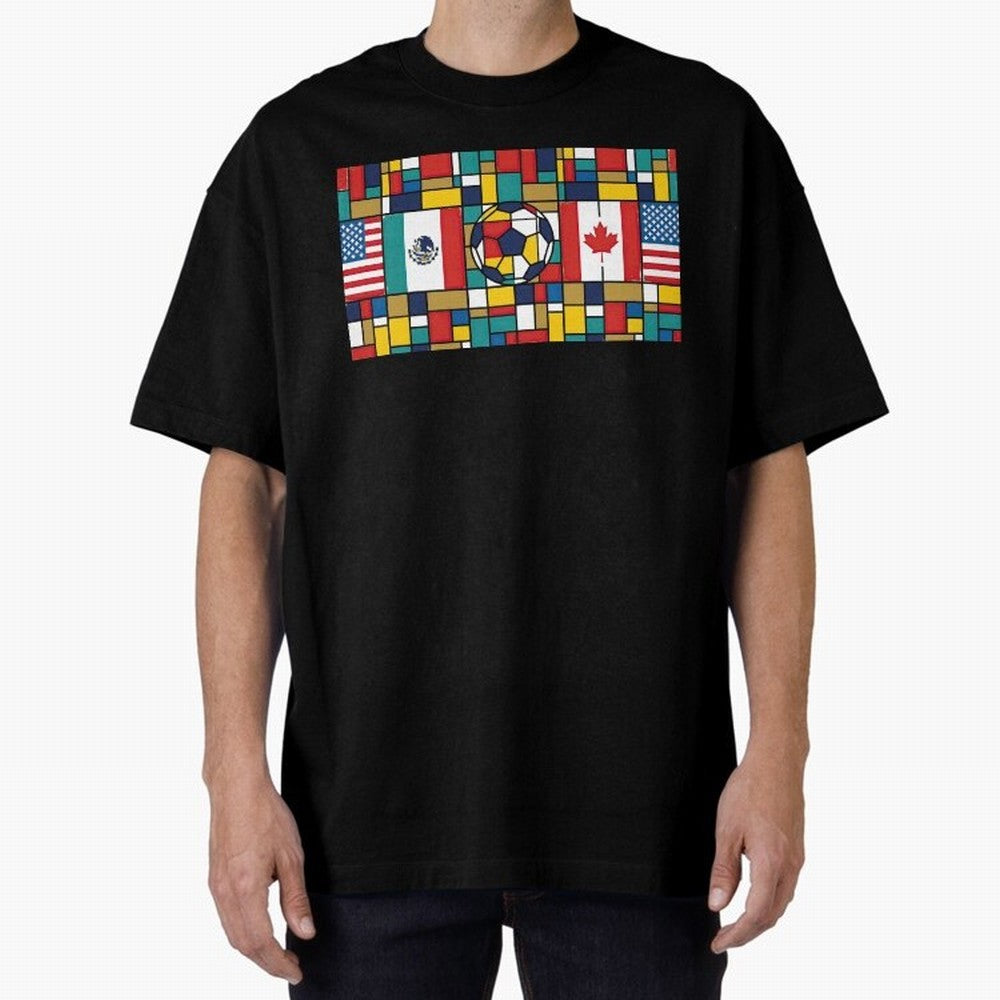 Spectacular World Cup Stadiums | Soccer Flags Mexico Canada USA Geometry Classic T-Shirt Show Support during FIFA World Cup 2026 Group Stage for Fans of Mbappe and Neymar and England, France and Netherlands, Bringing Supporter Pride, Iconic