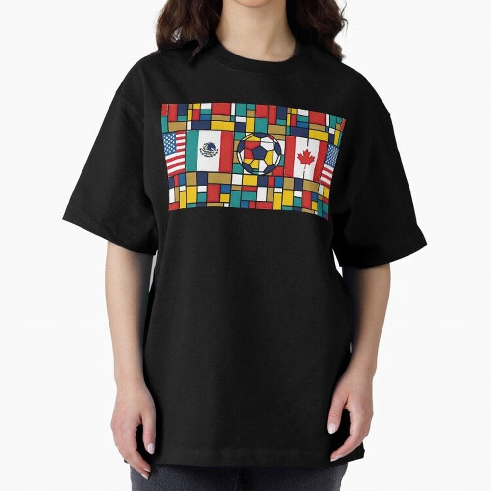 Spectacular World Cup Stadiums | Soccer Flags Mexico Canada USA Geometry Classic T-Shirt Show Support during FIFA World Cup 2026 Group Stage for Fans of Mbappe and Neymar and England, France and Netherlands, Bringing Supporter Pride, Iconic