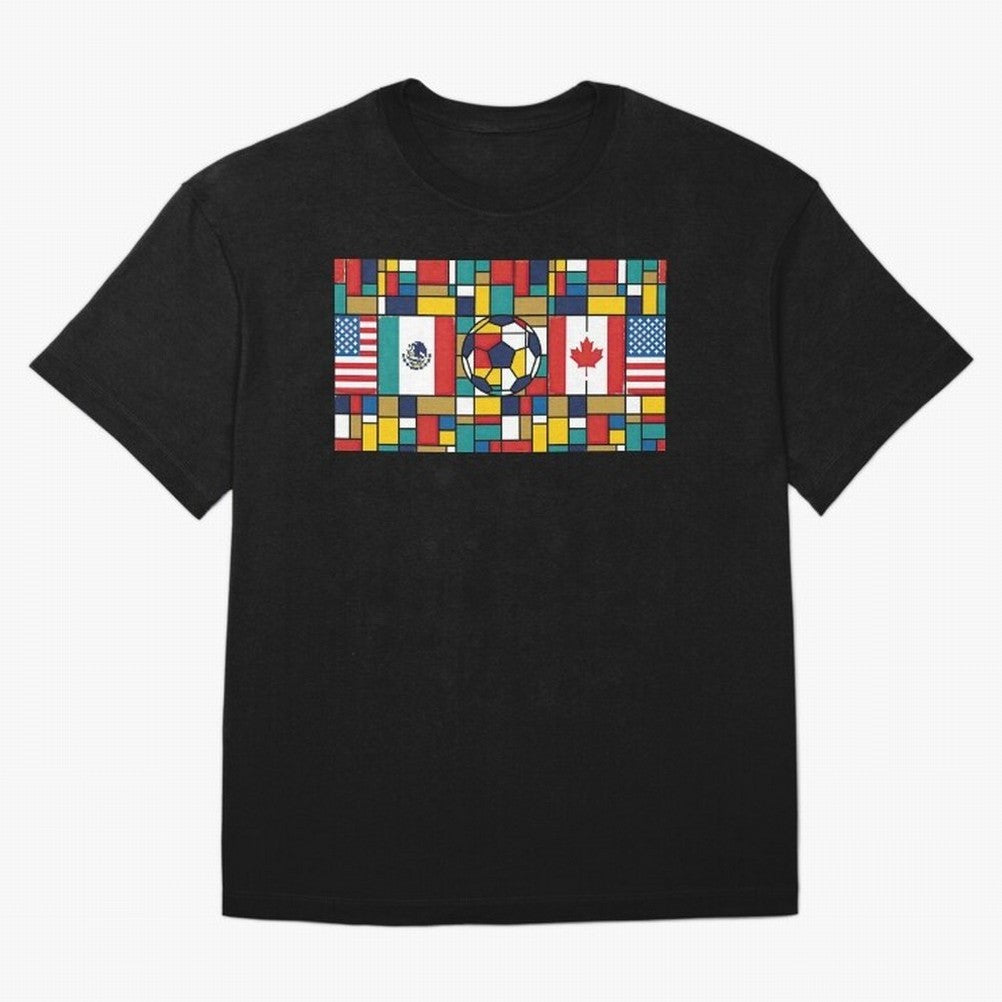 Spectacular World Cup Stadiums | Soccer Flags Mexico Canada USA Geometry Classic T-Shirt Show Support during FIFA World Cup 2026 Group Stage for Fans of Mbappe and Neymar and England, France and Netherlands, Bringing Supporter Pride, Iconic