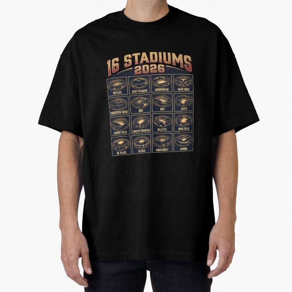 Sixteen Stadiums for 2026 World Cup Classic T-Shirt Capture Stadium Memories from FIFA World Cup 2026 USA Canada Mexico Highlighting Messi and Cristiano Ronaldo, Germany Energy, Sports Nostalgia, International Competition, Famous Players and