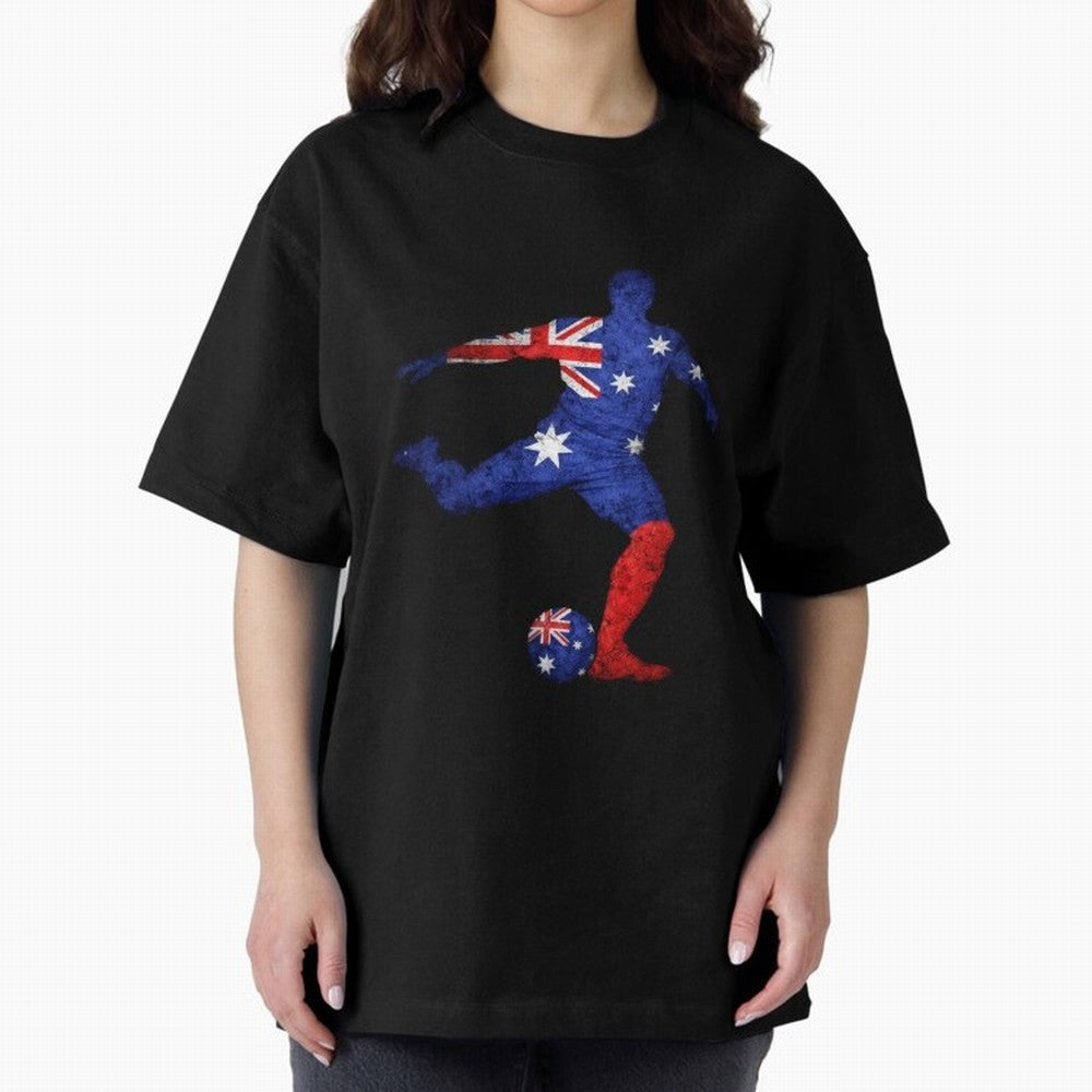 Australian Flag Silhouette Soccer World Cup Football Classic T-Shirt Make Every Match About FIFA World Cup 2026 Spirit, with England, Messi and Cristiano Ronaldo, Sports Nostalgia, International Competition, Famous Players and Unforgettable