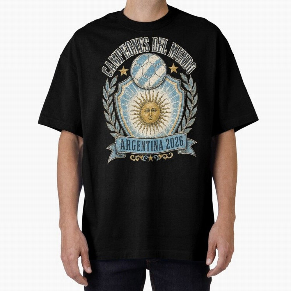 Campeones Del Mundo Argentina 2026 World Cup Soccer T-Shirt Classic T-Shirt Turn Up for Match Day Hype around FIFA World Cup 2026 USA Canada Mexico, Cristiano Ronaldo, Portugal, Spain and Germany, Retro Football Energy, Iconic Rivalries, Trophy