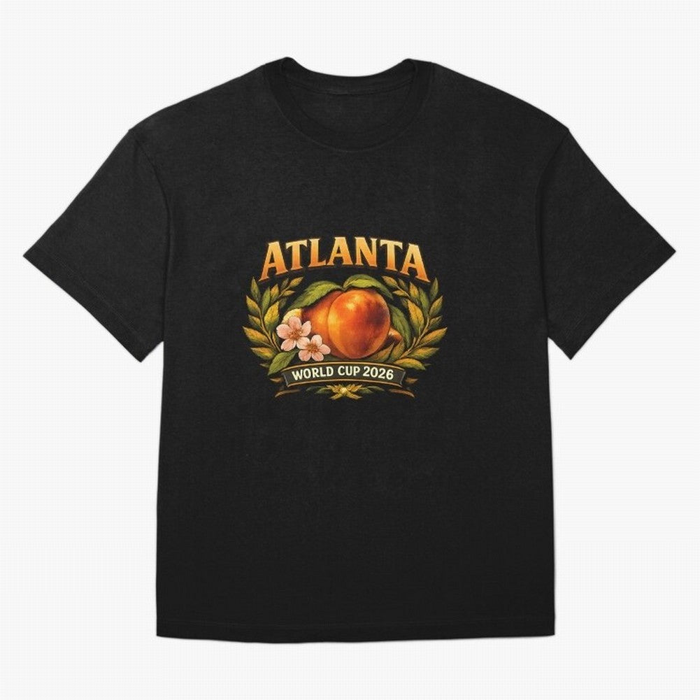 Atlanta 2026 World Cup Host City ¡ª Georgia Peach Laurel Wreath Classic T-Shirt Enjoy the Biggest Football Party of FIFA World Cup 2026 USA Canada Mexico Spirit, Driven by Argentina, France and Brazil, CR7 and Messi, Worldwide Fan Energy, Dramatic