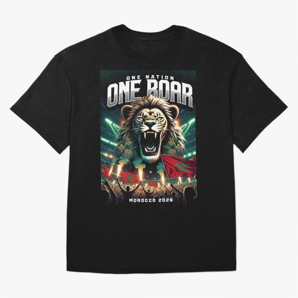 Morocco Football Team - One Nation, One Roar Classic T-Shirt Support the Legends of FIFA World Cup 2026 Group Stage for Fans of Messi and Germany, Bringing Vintage Soccer Flavor, Modern Football Stars, National Flags and Final Night Emotion;