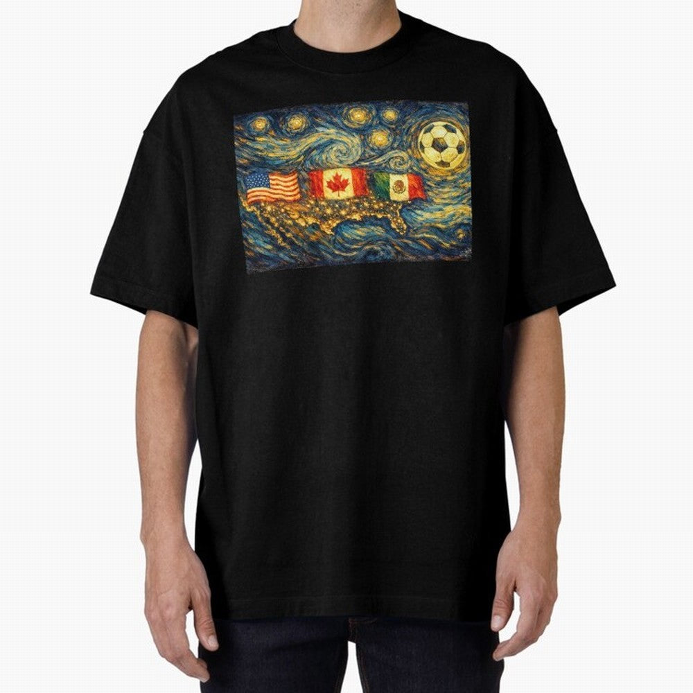 North America Soccer Starry Night Dreamy and Swirls Inspired from Van Gogh Classic T-Shirt Bring the FIFA World Cup 2026 Group Stage Journey through Mbappe Highlights, Spain Pride, Football Festival Excitement, Trophy Ambitions, Country Rivalries