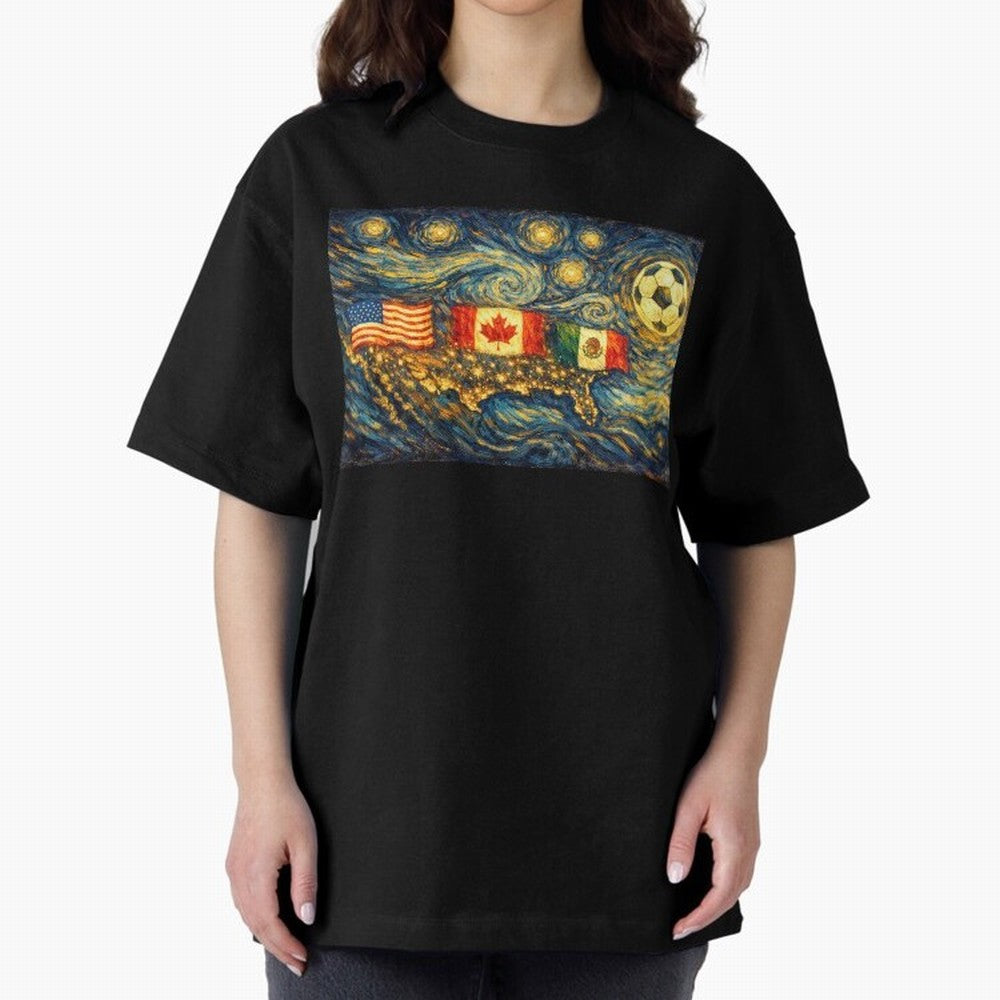 North America Soccer Starry Night Dreamy and Swirls Inspired from Van Gogh Classic T-Shirt Bring the FIFA World Cup 2026 Group Stage Journey through Mbappe Highlights, Spain Pride, Football Festival Excitement, Trophy Ambitions, Country Rivalries
