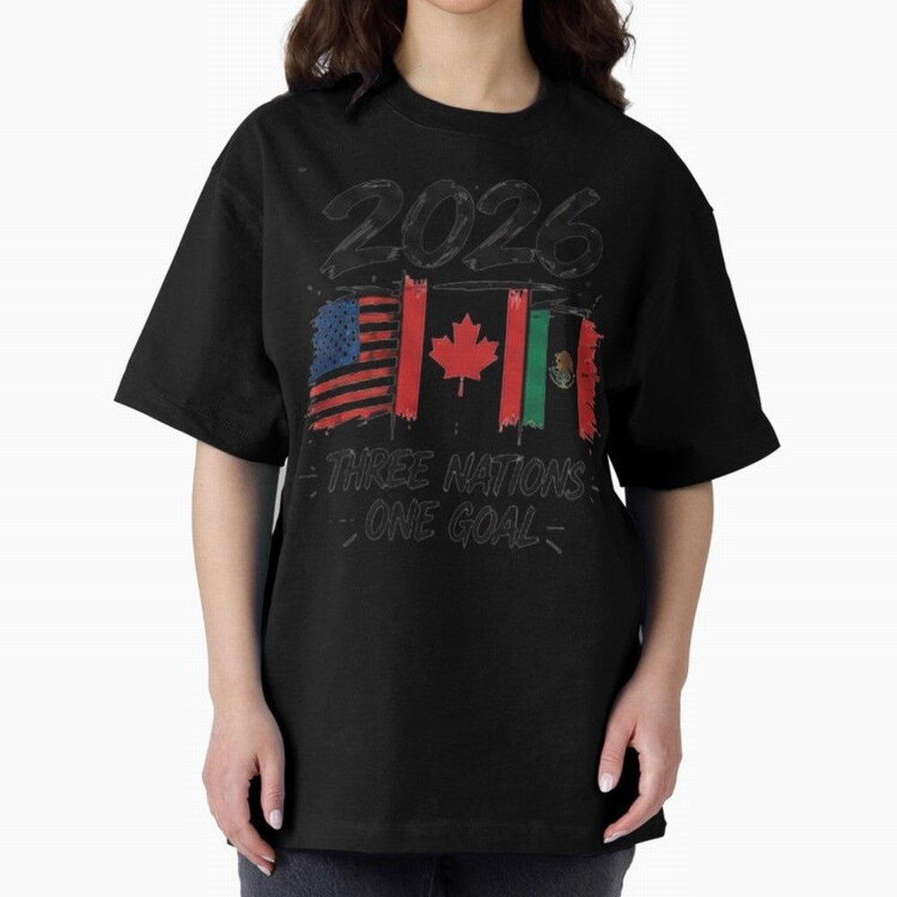 2026 Three Nations One Goal Football Tee Classic T-Shirt Relive the FIFA World Cup 2026 USA Canada Mexico Journey through Cristiano Ronaldo, Haaland and CR7 Highlights, England and Germany Pride, Vintage Soccer Flavor, Modern Football Stars,