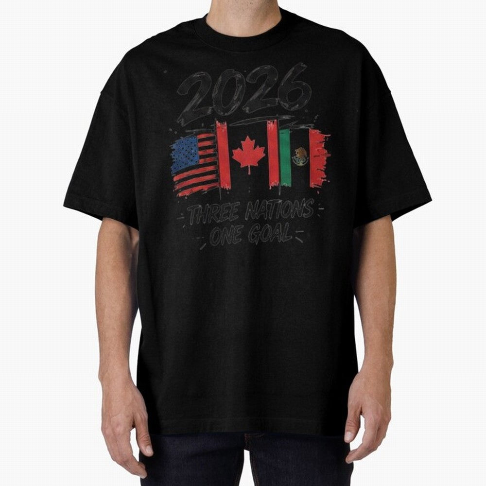2026 Three Nations One Goal Football Tee Classic T-Shirt Relive the FIFA World Cup 2026 USA Canada Mexico Journey through Cristiano Ronaldo, Haaland and CR7 Highlights, England and Germany Pride, Vintage Soccer Flavor, Modern Football Stars,