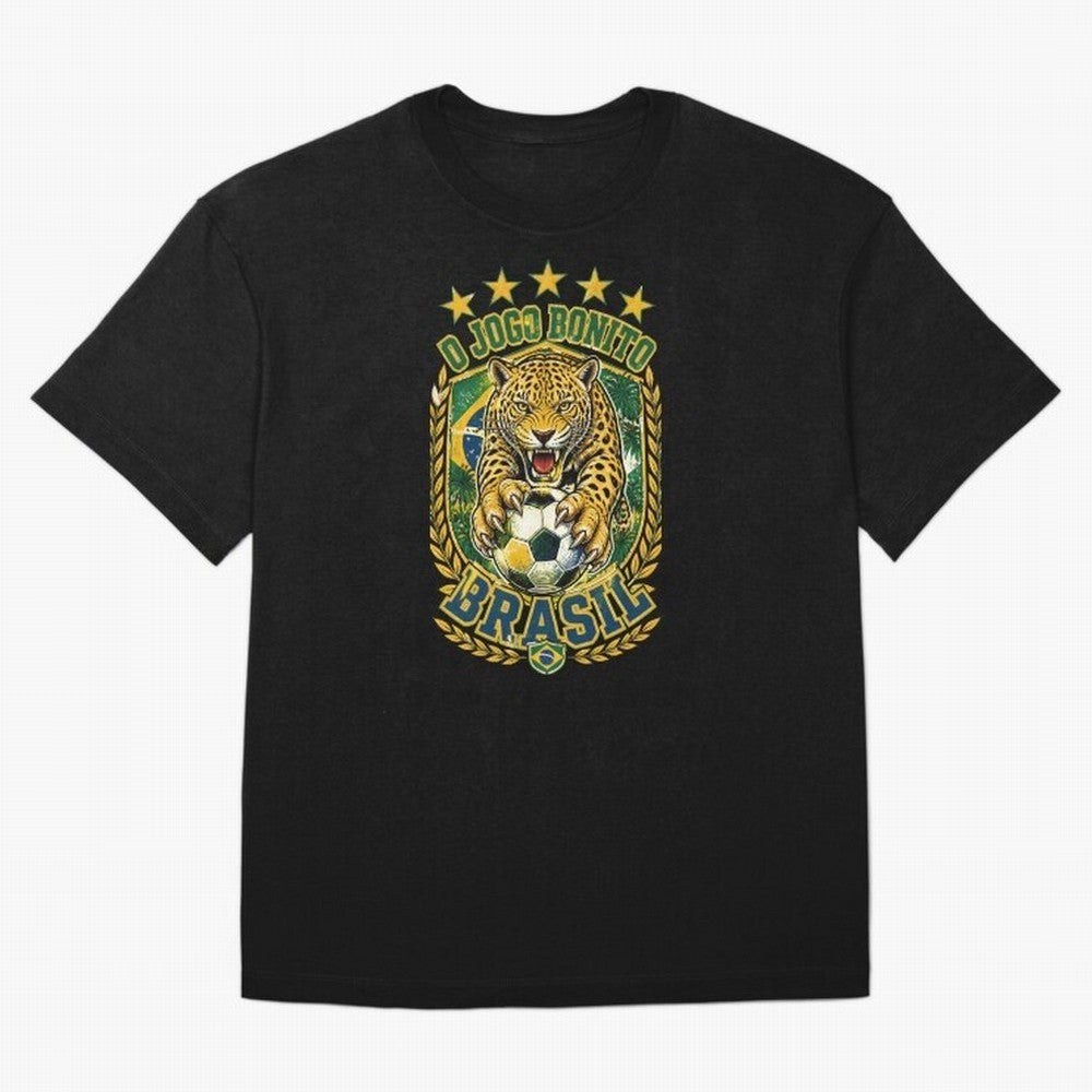 Brazil Soccer Jaguar - O Jogo Bonito Vintage 5 Stars Football Fan T-Shirt Classic T-Shirt Celebrate Fan Culture around FIFA World Cup 2026 USA Canada Mexico Spirit, Driven by France and Portugal, CR7 and Messi, Tournament Hype, Historic Matchups,